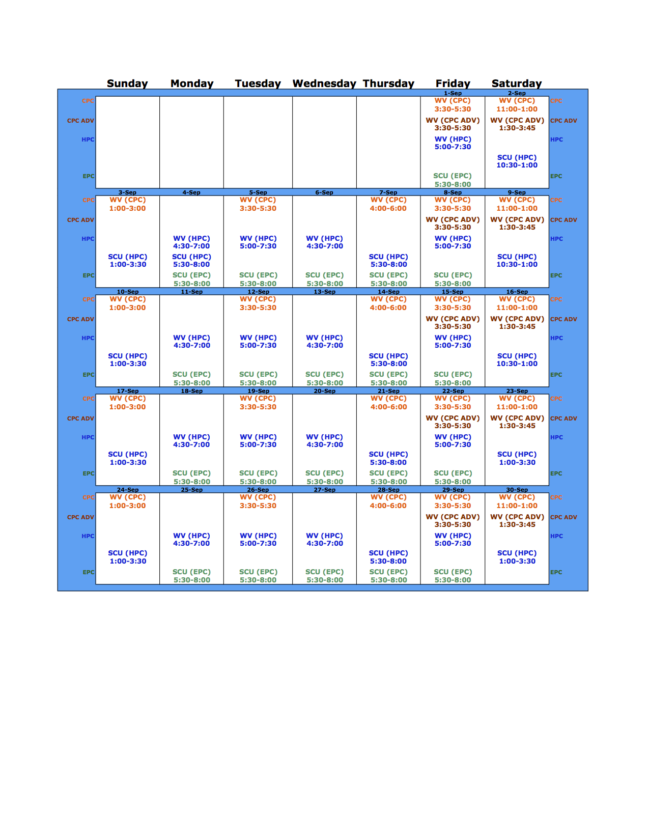 August 2017 Schedule